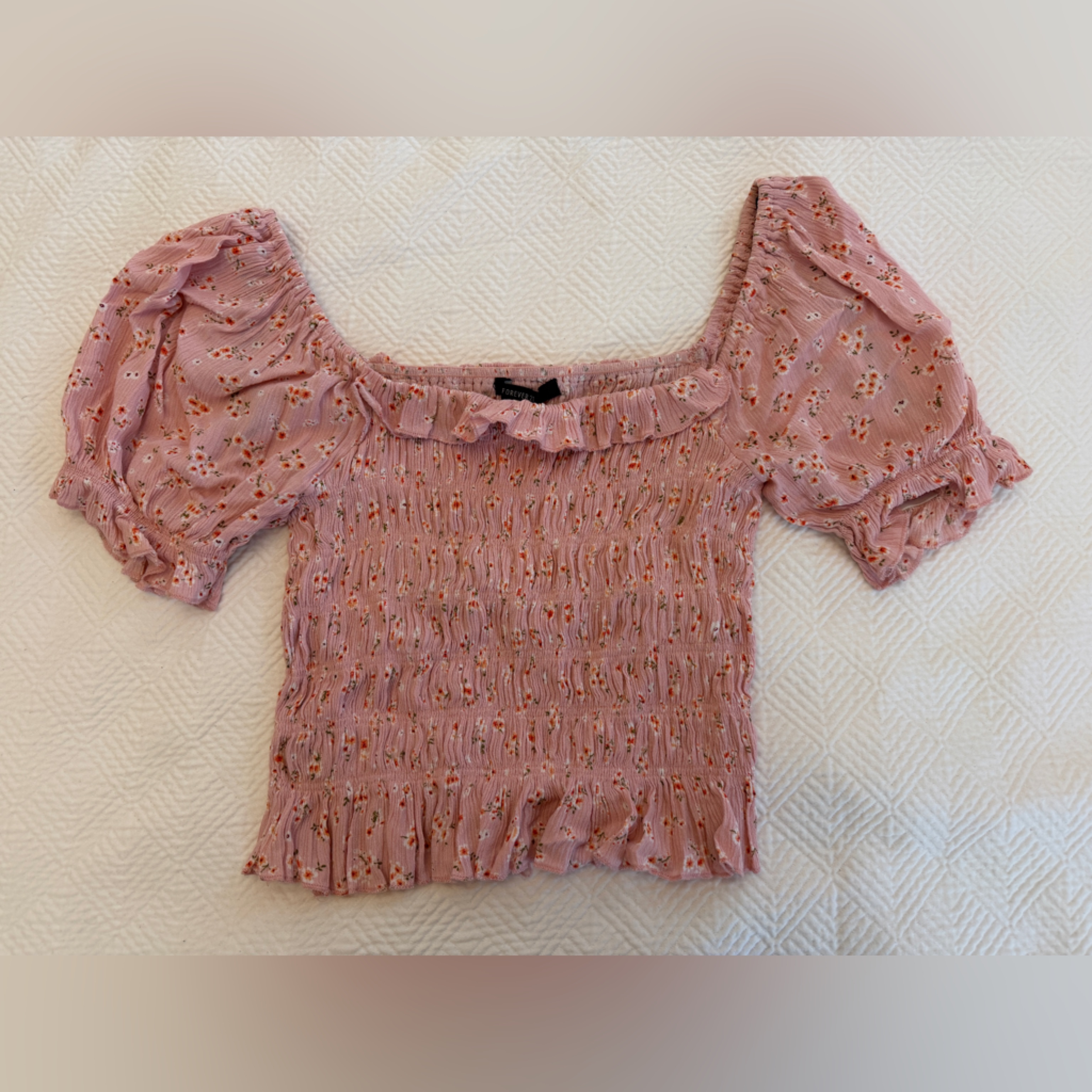 Forever 21 Pink Floral Smocked Blouse